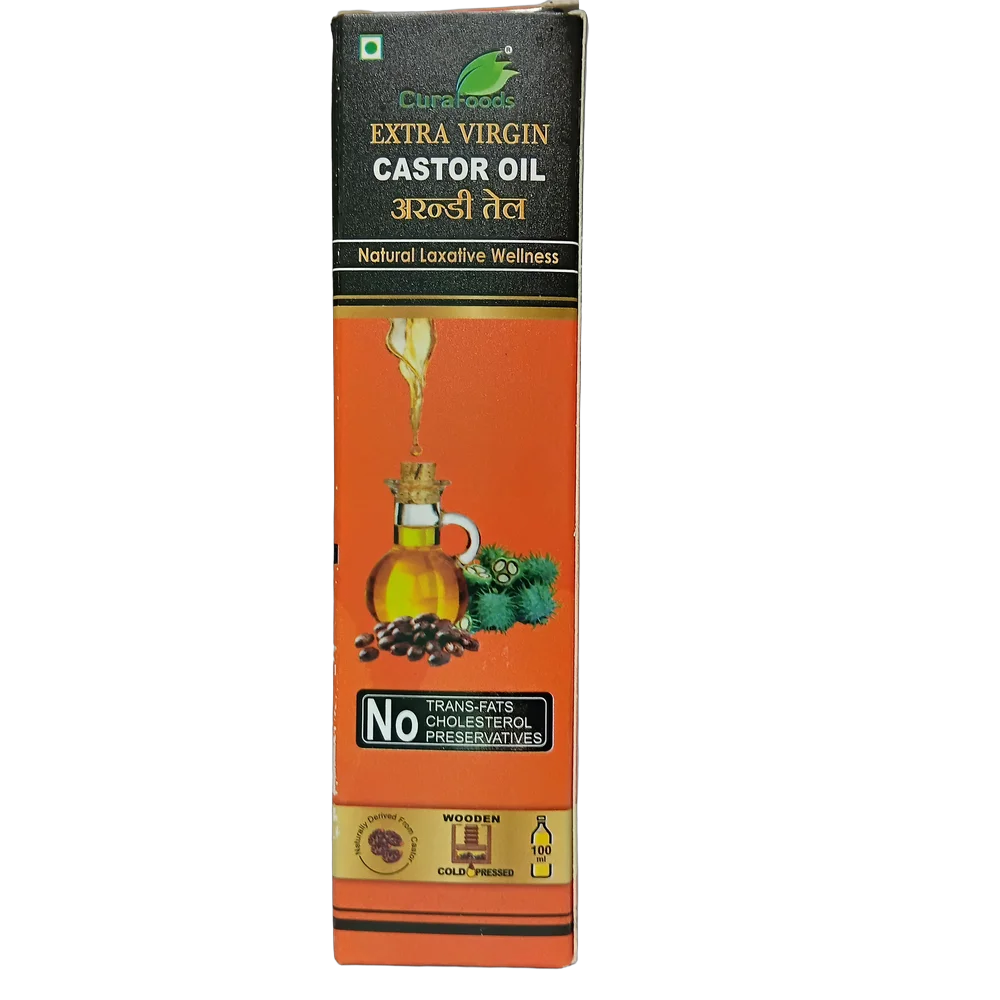 Cura Foods Extra Virgin Castor Oil (एरण्ड तेल) | 100ml packaging bottle