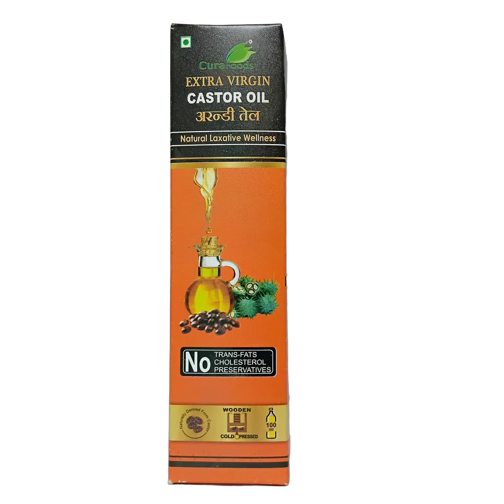Cura Foods Extra Virgin Castor Oil (एरण्ड तेल) | 100ml packaging bottle