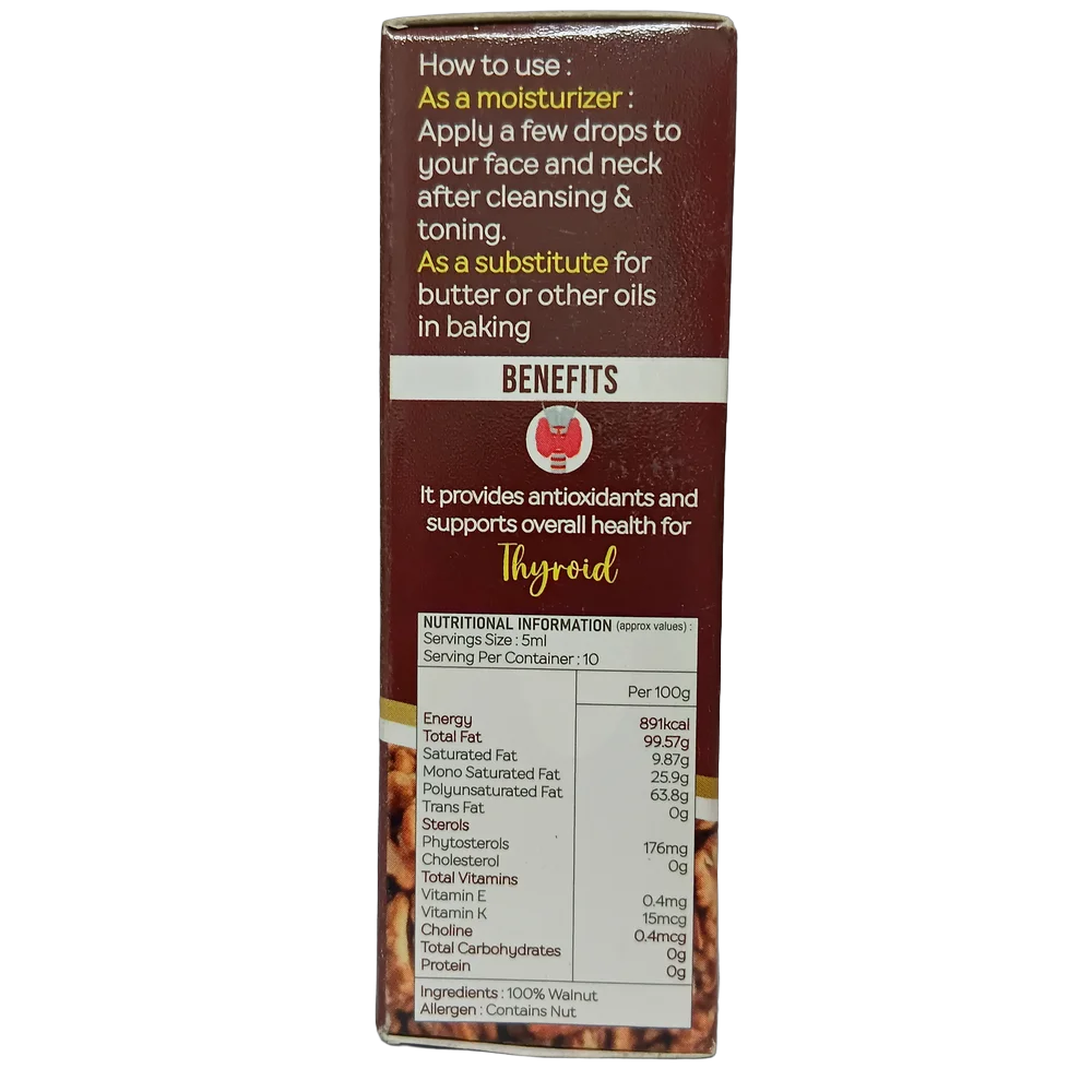 Cura Foods Walnut Oil 15ml bottle for skin care and dark circles