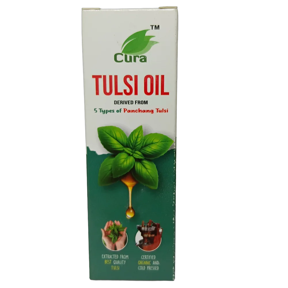 Cura Foods Tulsi Oil 50ml bottle for hair care and immunity