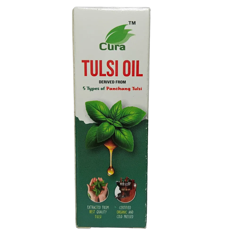Cura Foods Tulsi Oil 50ml bottle for hair care and immunity
