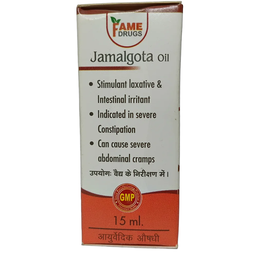 Fame Drugs Jamalghota Oil 15ml bottle for local application