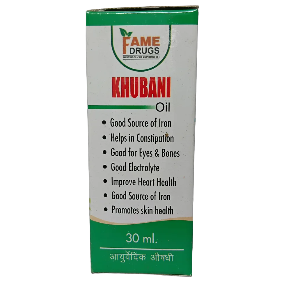 Fame Drugs Khubani Oil 30ml bottle for local application